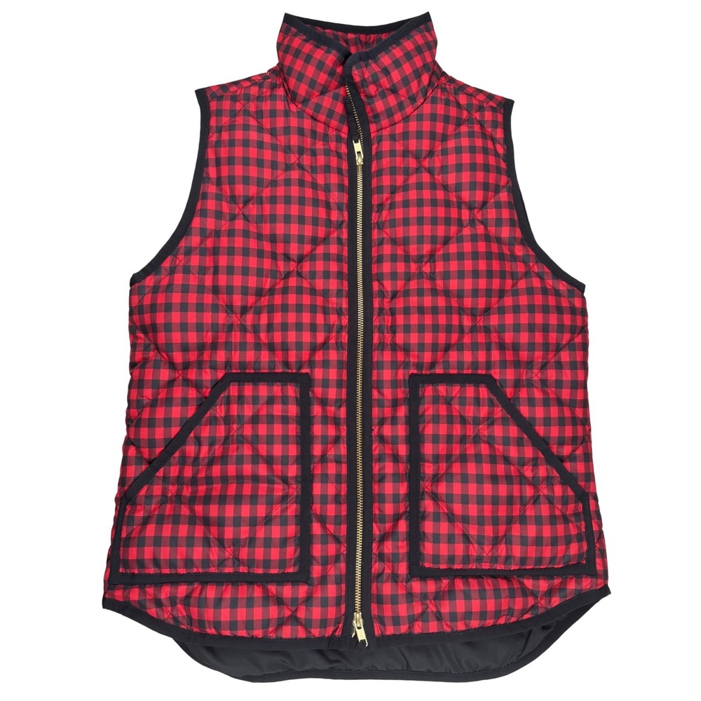 J.Crew Excursion Puffer Vest Red Black Buffalo Plaid Quilted Down 02533 Womens S